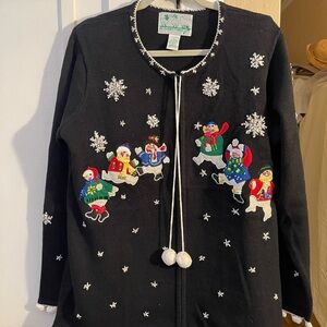 Quacker Factory women sweater with Snowman Embroidery